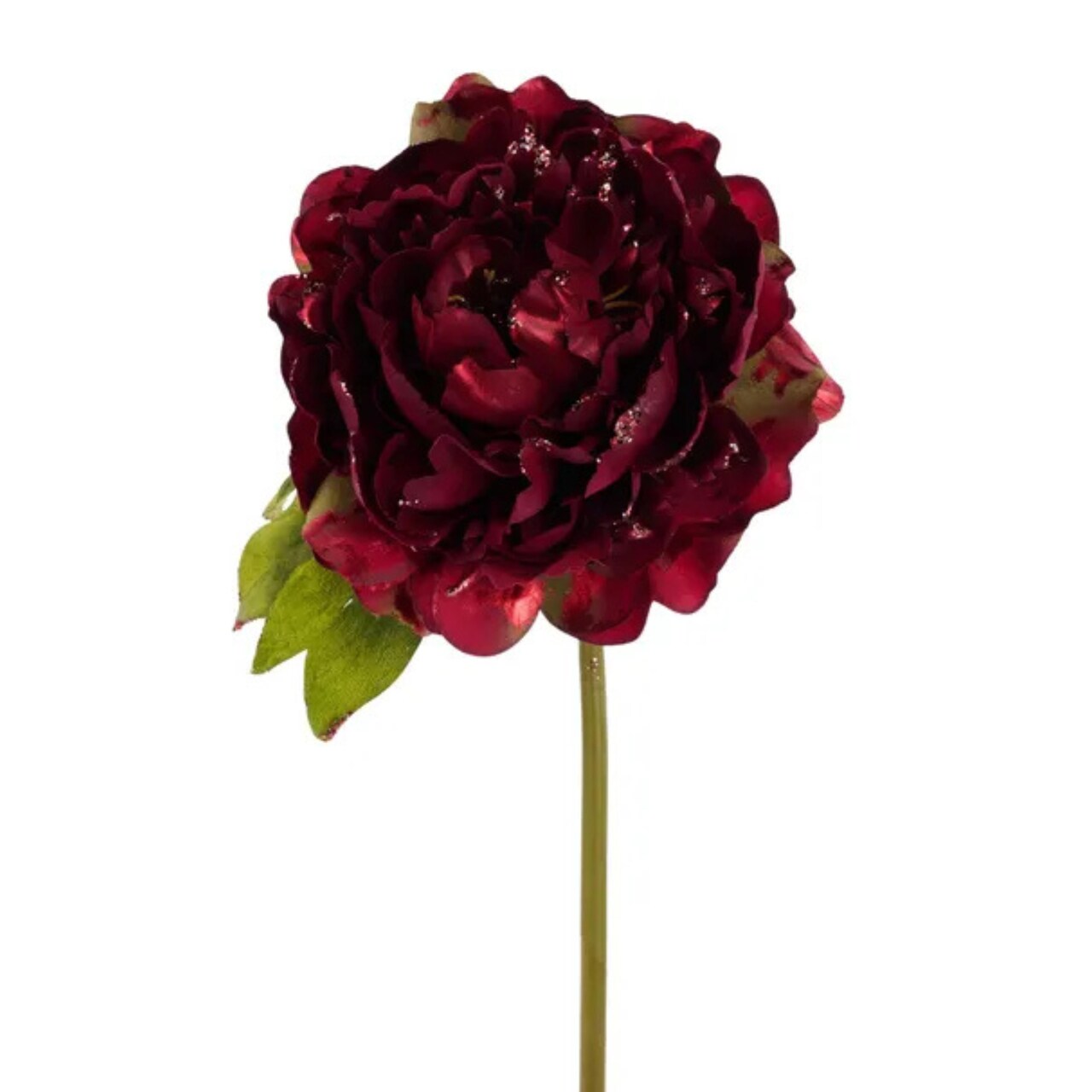 Burgundy Glitter Peony Stem – 21” Artificial Flower for Holiday & Home Decor-XS867505